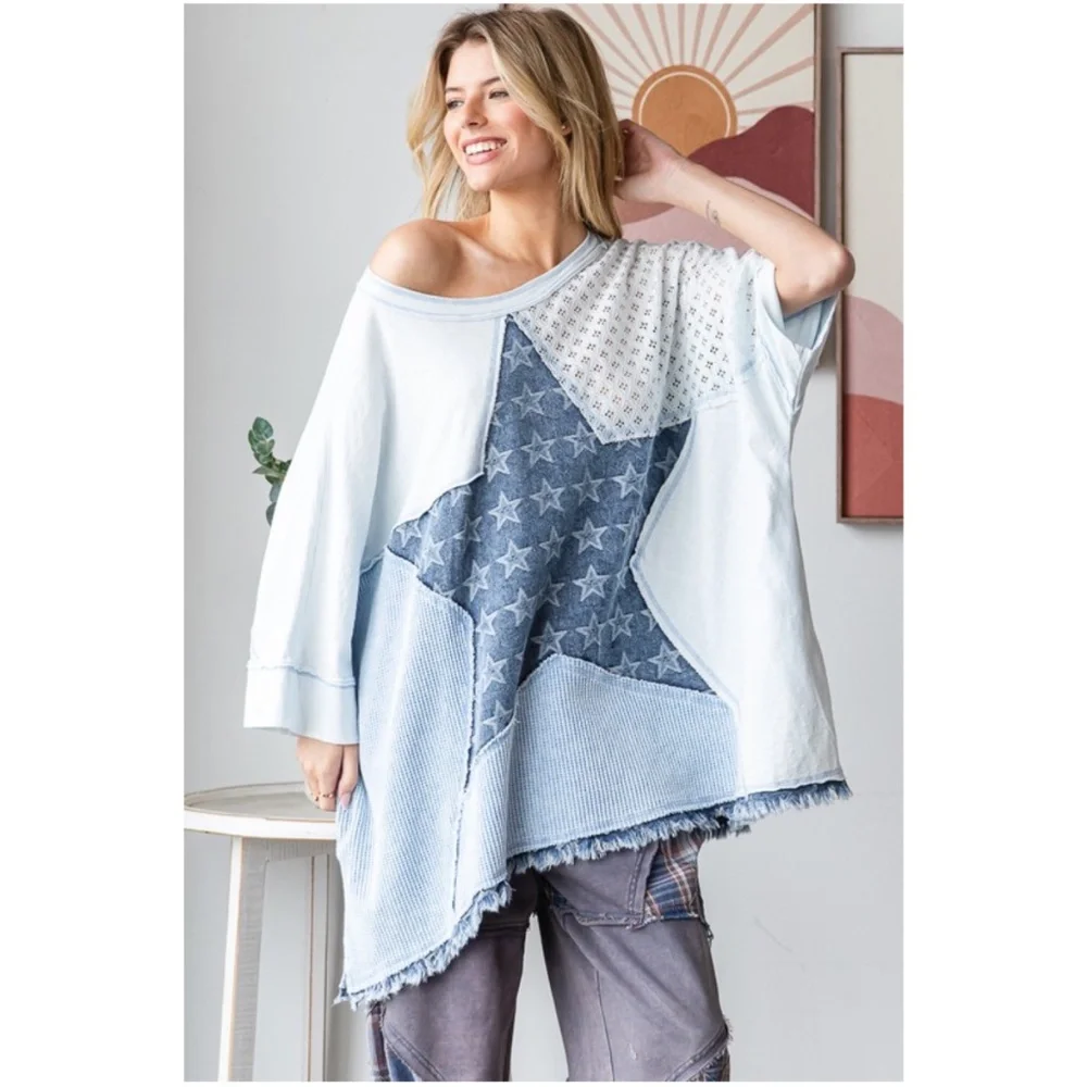 Oli & Hali Blue and White Star Short Sleeve Tee - Picture 3 of 6